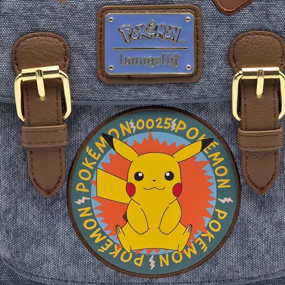 Loungefly Pokémon Pikachu Eevee Squirtle Patches Blue Denim Mini Backpack Bag - Picture 7 of 11